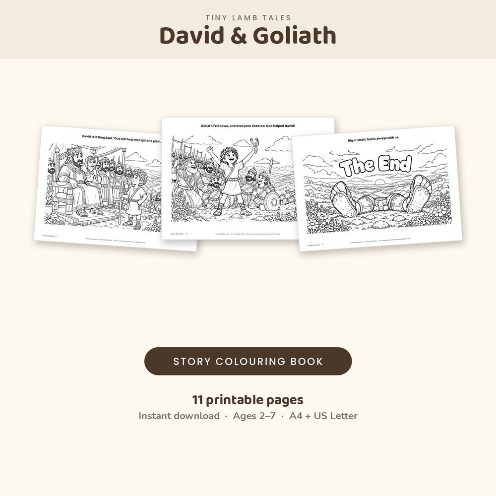 Pages from the David and Goliath story colouring book