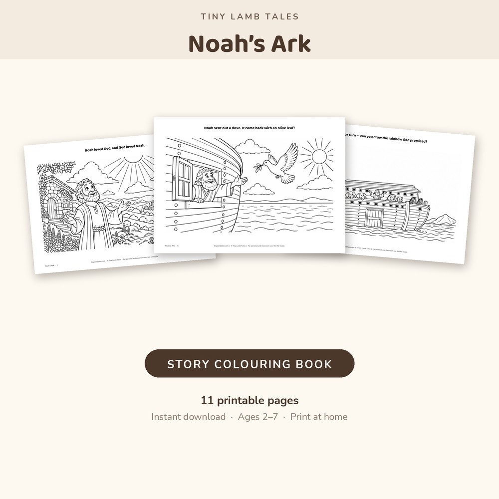 Pages from the Noah's Ark story colouring book