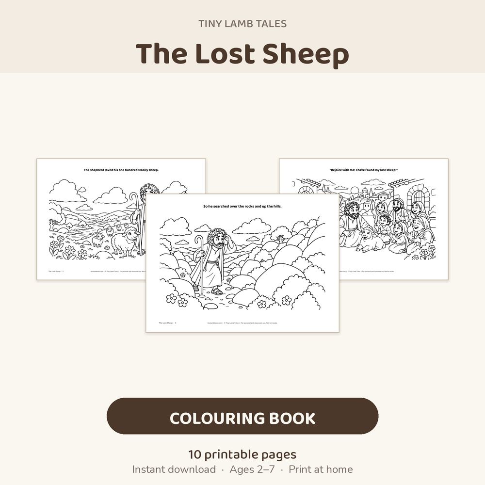 Pages from The Lost Sheep story colouring book